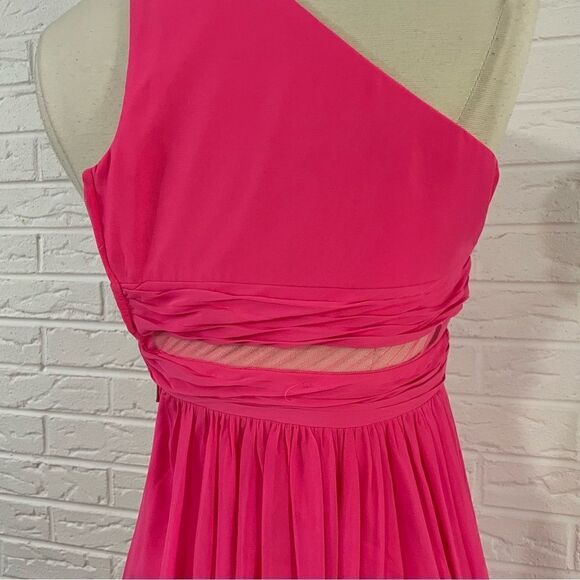 Hailey Logan By Adrianna Papell Hot Pink One Shoulder Long Gown Dress Size 3/4 - Picture 6 of 8